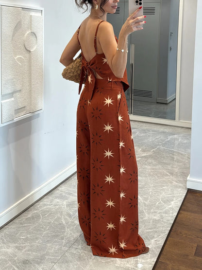 Exquisite Star Pattern Cami Top And Wide-Leg Pants Set
