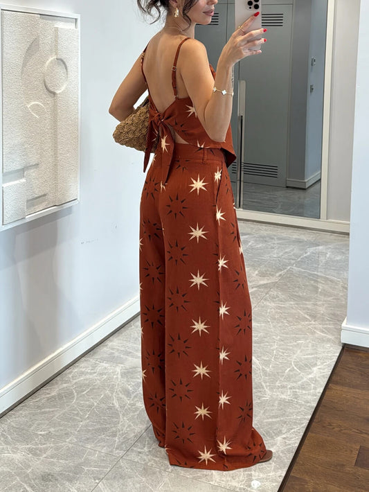 Exquisite Star Pattern Cami Top And Wide-Leg Pants Set