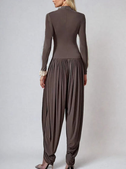 Fashionable Draped High-neck Jumpsuit