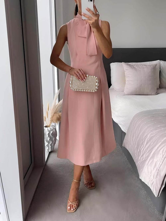 Elegant Tie-Drape Fitted Midi Dress