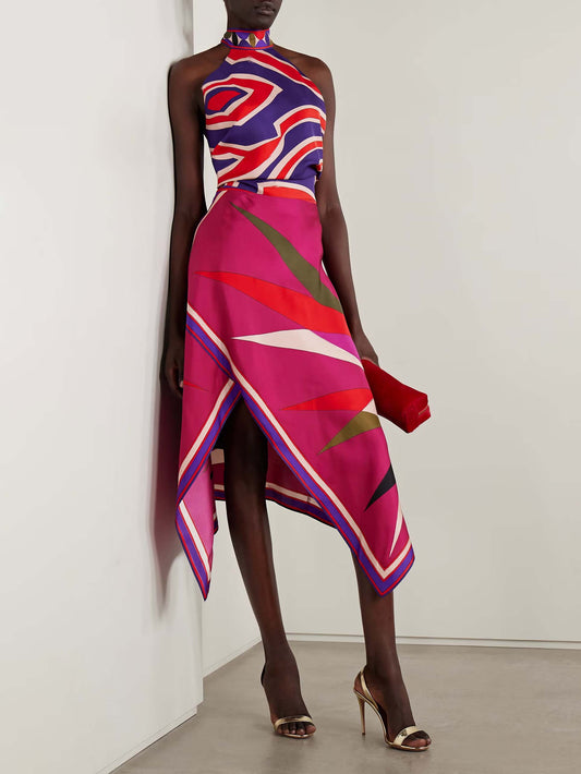 Unique Retro Abstract Print Vest Skirt Two-piece Set