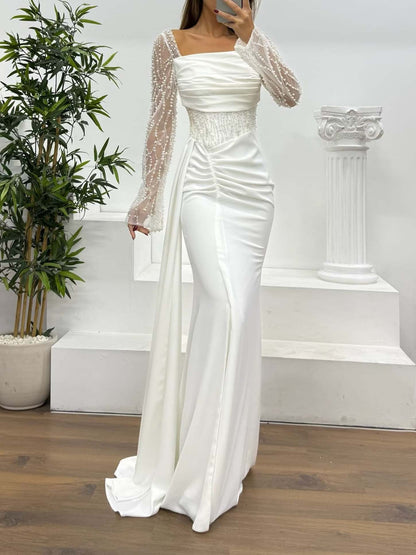 Elegant Sequined Long-sleeved Slit Maxi Party Dress