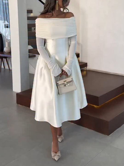 Elegant Off-Shoulder Satin Midi Dress