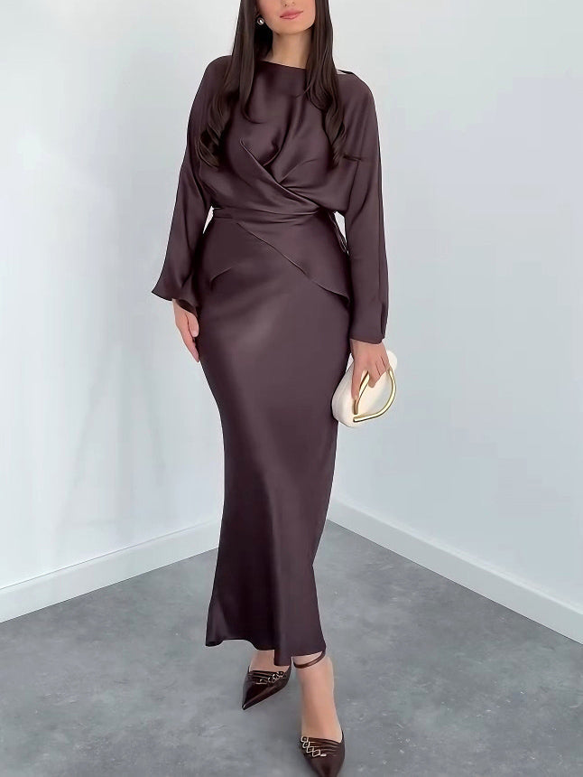 Elegant Satin Strapless Tie-front Shirt And Skirt Two-piece Set