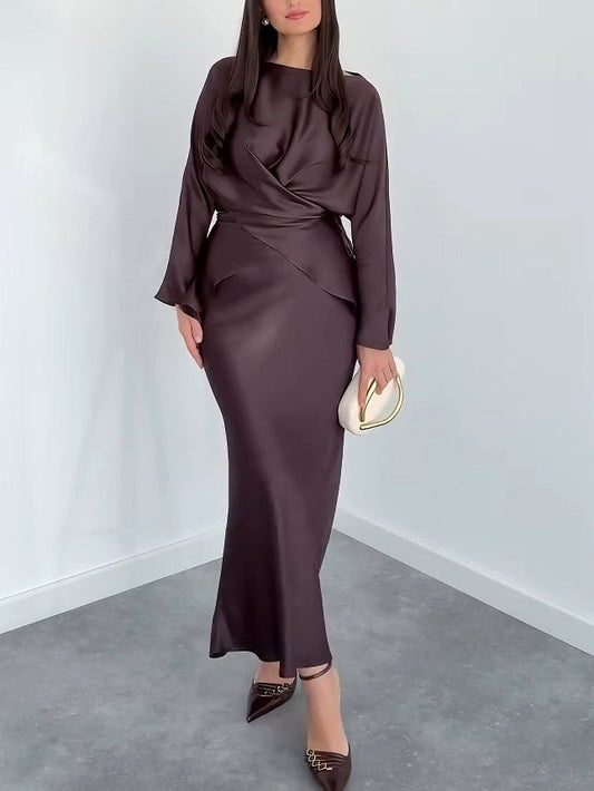 Elegant Satin Strapless Tie-front Shirt And Skirt Two-piece Set