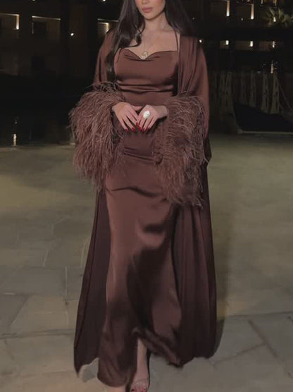 Elegant Slip Dress And Shawl Two-piece Set