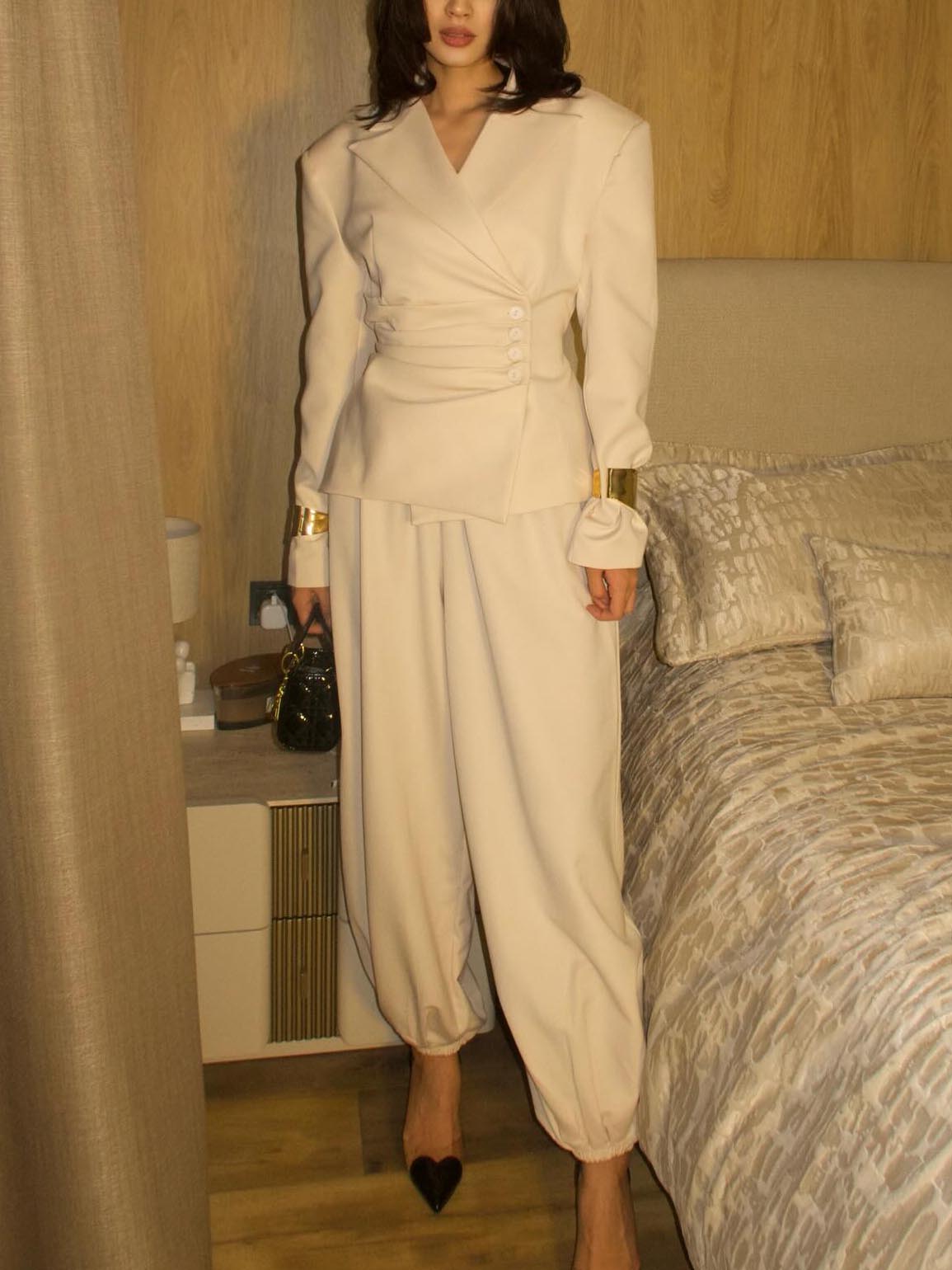 Elegant Asymmetrical Blazer Two-Piece Set