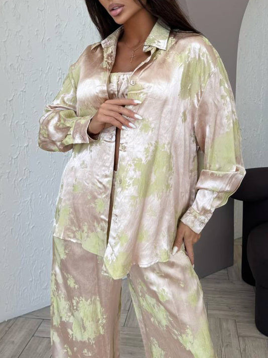 Exquisite Strapless Satin Gradient Print Long-sleeved Shirt