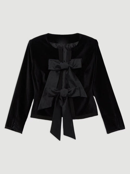 Elegant Bow-Tie Long-Sleeve French Blouse