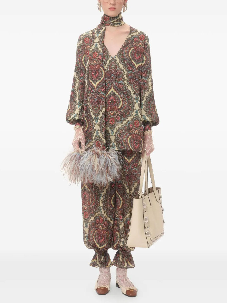 Retro Paisley Print Shirt And Pants Two-Piece Set