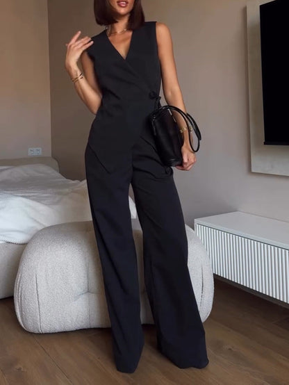 Elegant Wrap Vest Trousers Two-Piece Set