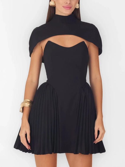 Elegant Shawl-style Pleated Mini Dress