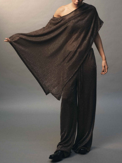 Exquisite Asymmetrical Shawl Pants Two-Piece Set