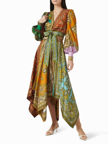 Exquisite Bohemian Paisley Print Satin Two-Piece Set