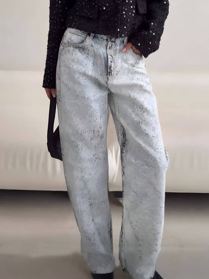 Retro Pocket Wide-Leg Denim Jeans