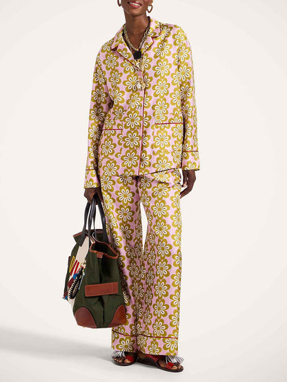 Exquisite Satin Floral Print Long-sleeved Pajama Set