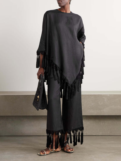 Fashionable Irregular Hem Fringe Shirt