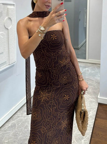 Elegant Mesh Floral Print Skirt Two-piece Set