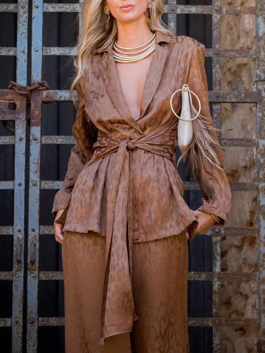 Elegant Satin Jacquard Tie Shirt