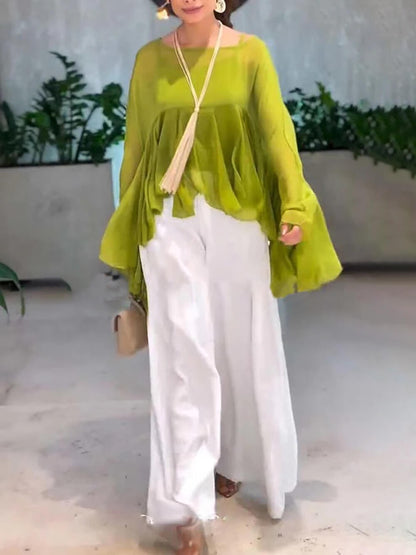 Elegant Romantic Journey Chiffon Ruffle Batwing Sleeve Top