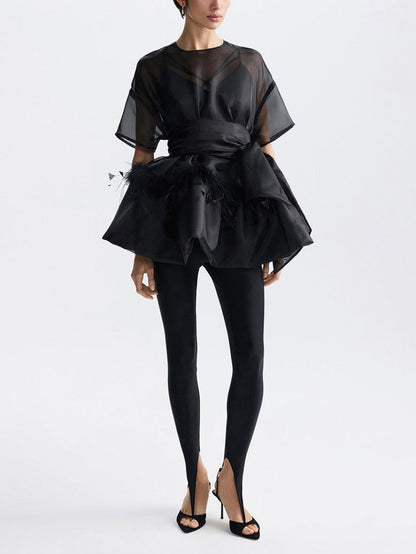 Elegant Feather Organza Top Two-Piece Set