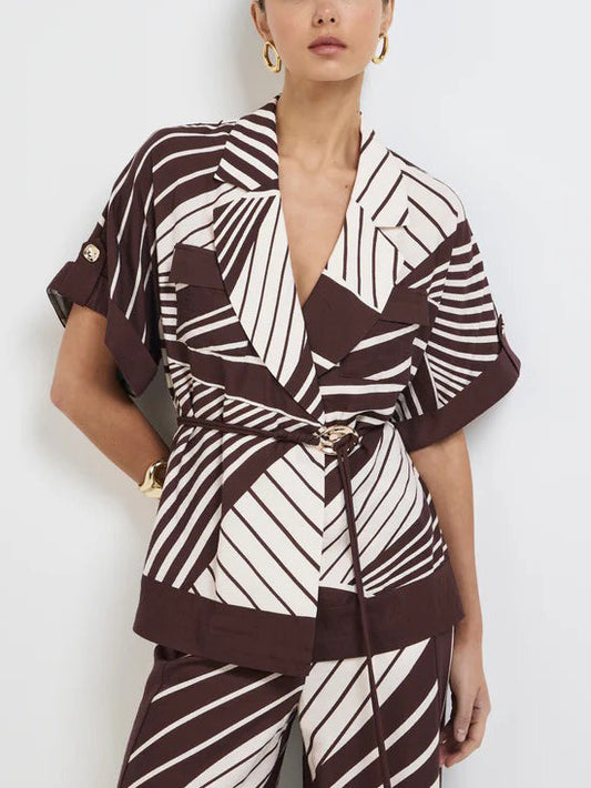 Chic Abstract Stripe Suit Collar Shirt