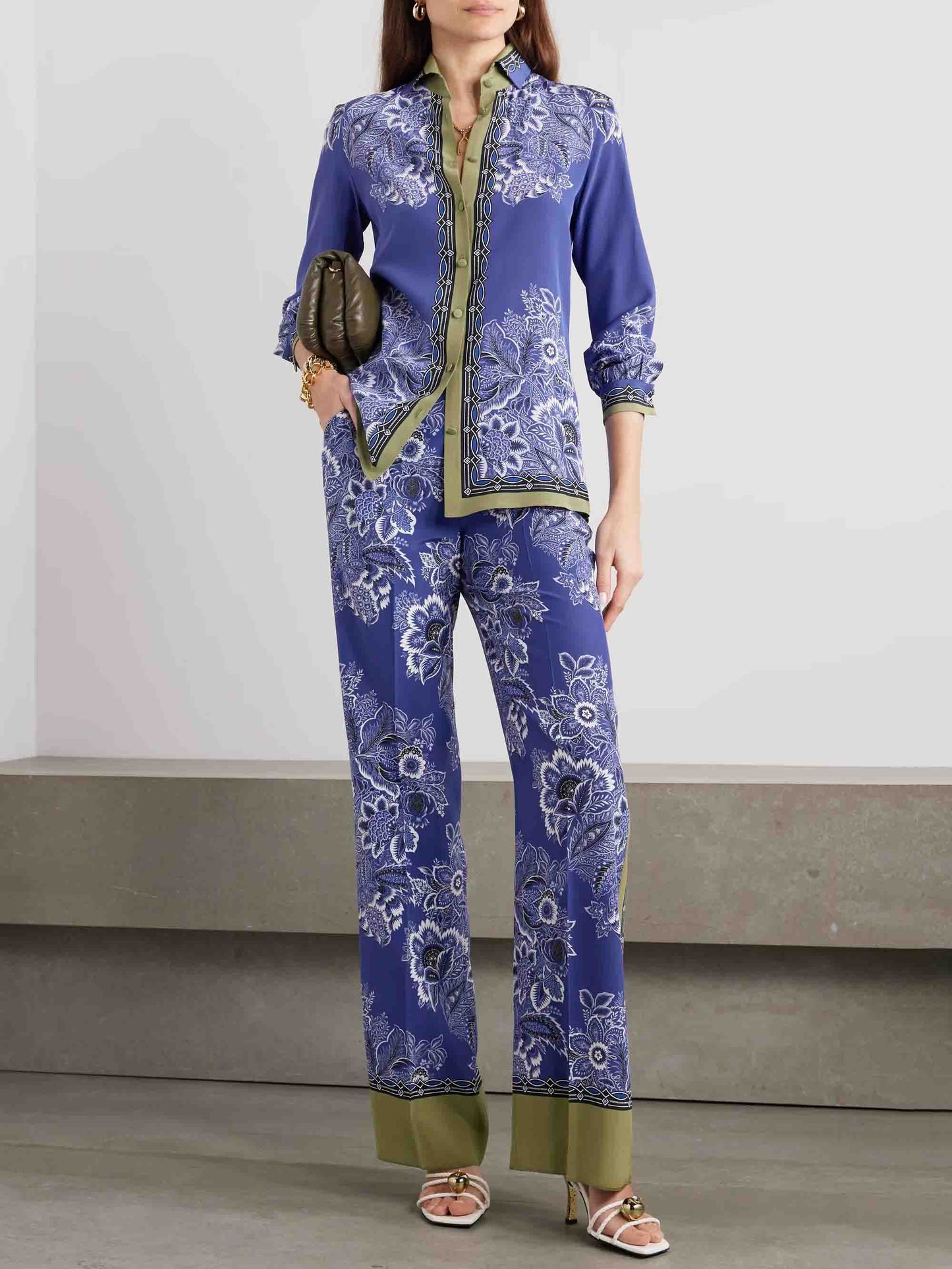 Retro Bohemian Floral Print Satin Shirt