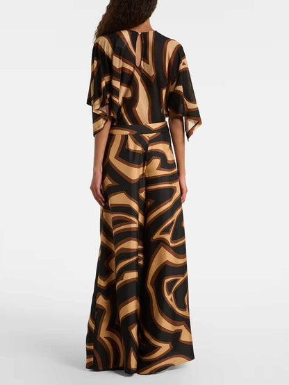 Retro Swirl Print Cape Blouse