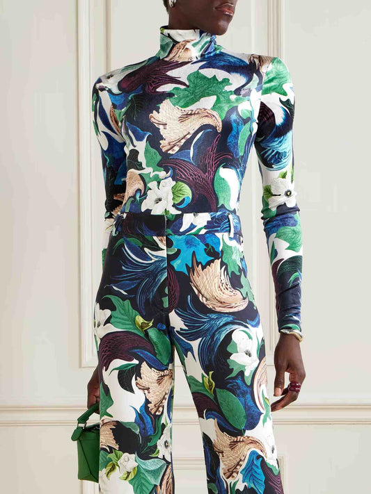 Retro Floral Print Long-sleeved Bodysuit