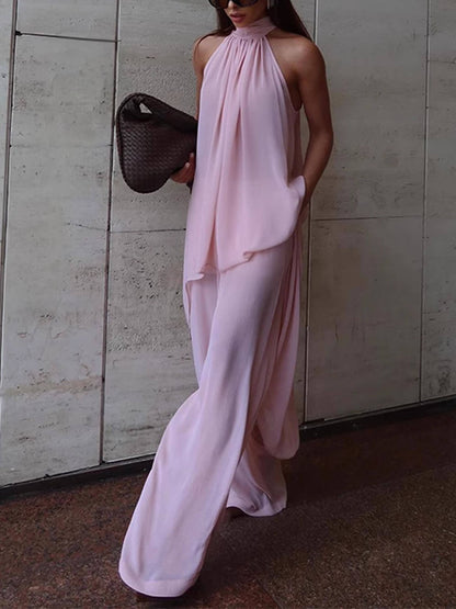 Elegant Asymmetric Sleeveless Halter Tie Top