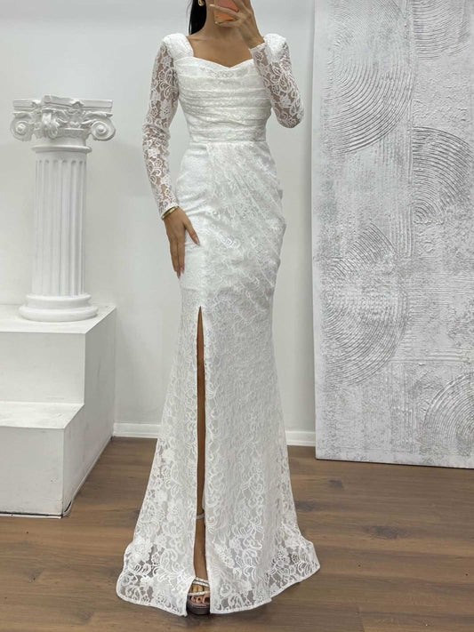 Elegant Lace Slit Maxi Dress