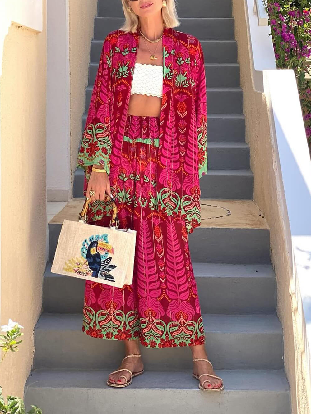 Unique Ethnic Floral Print Loose Oversized Shirt