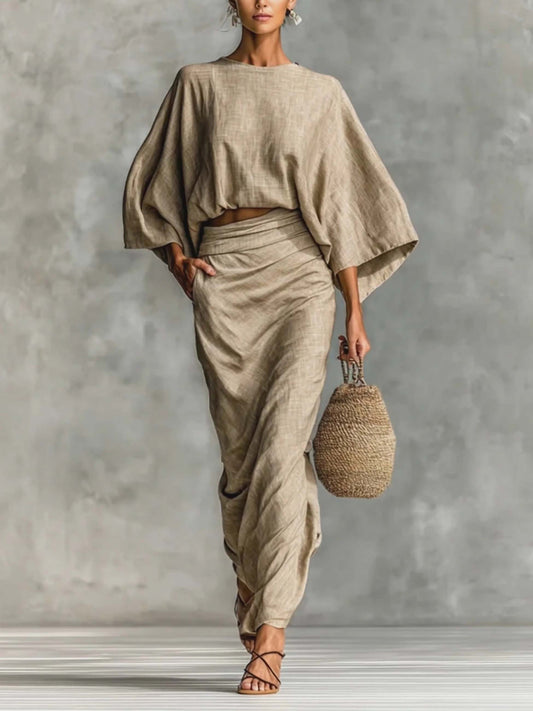Casual Batwing Sleeve Top & Skirt Two-piece Set