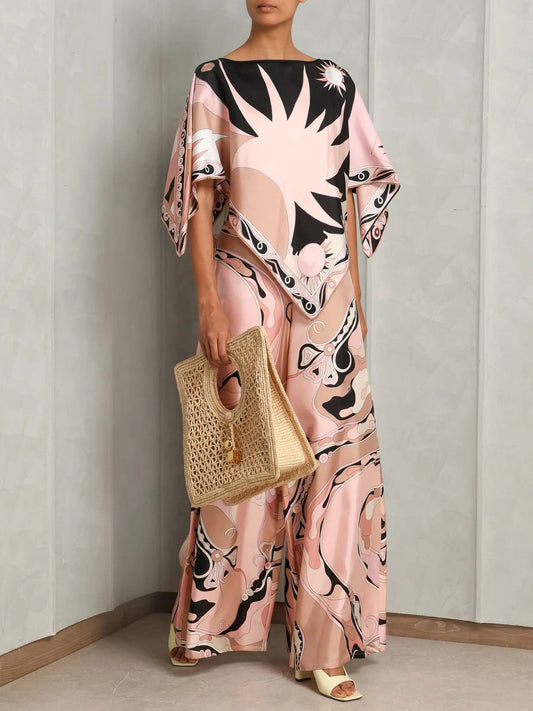 Unique Abstract Print Cropped Two-piece Set