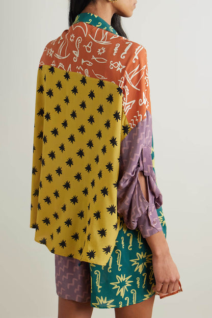 Unique Printed Crepe Shirt and Elastic Waist Shorts Set