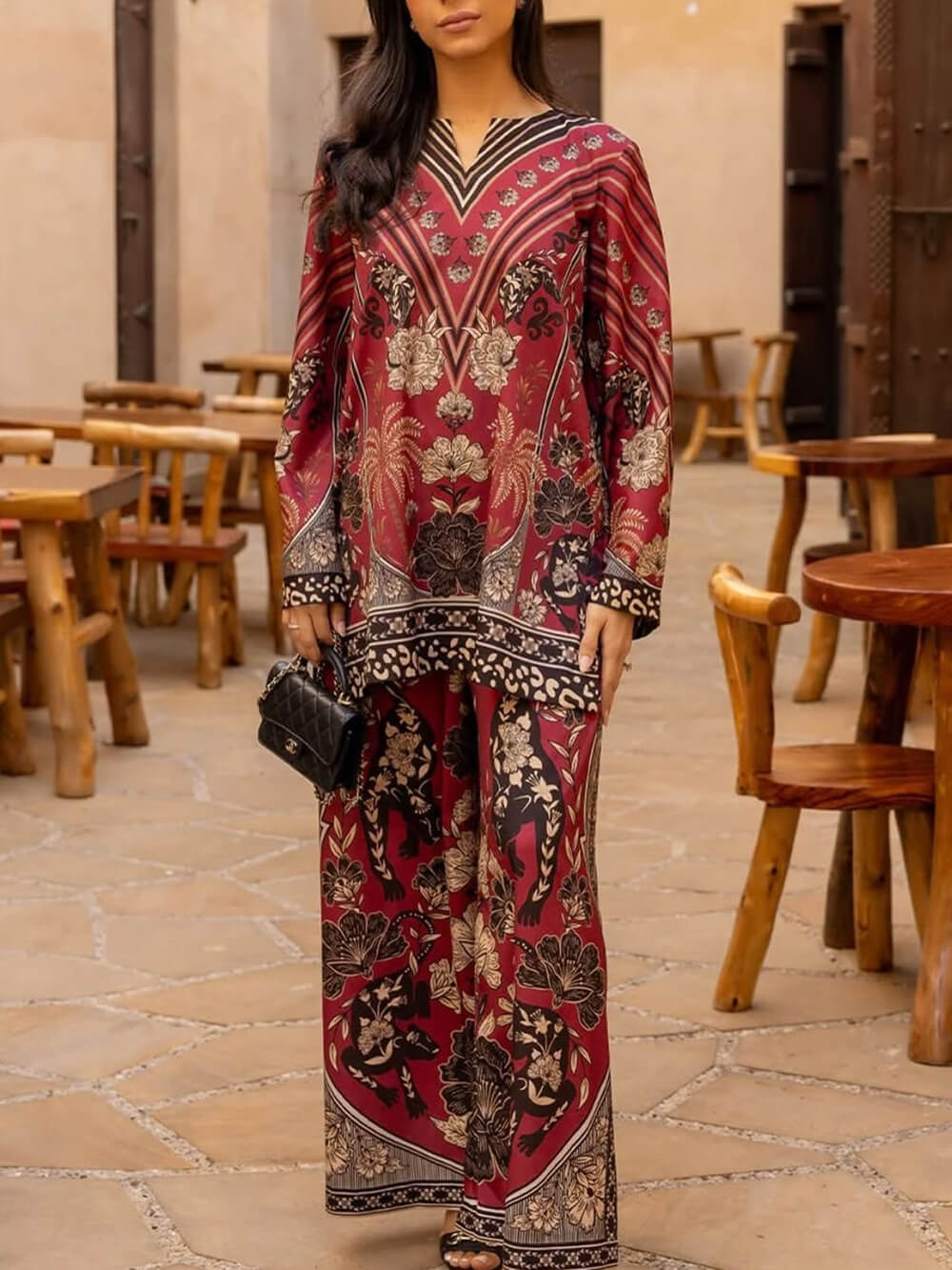 Unique Floral Print Patchwork Loose Oversized Shirt