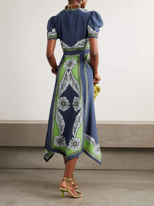 Exquisite Printed Satin Midi Dress