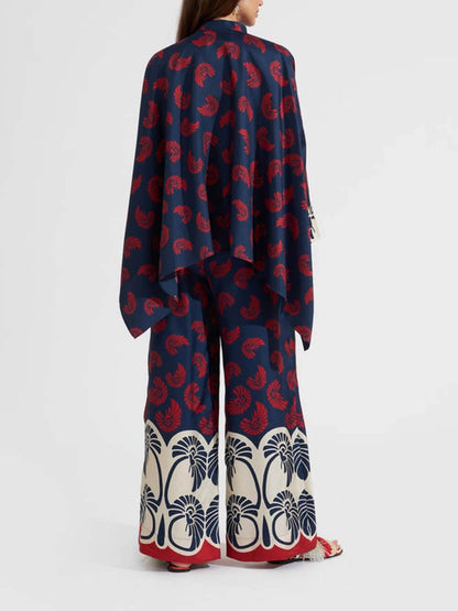 Unique Irregular Print Patchwork Oversized Button-Down Shirt