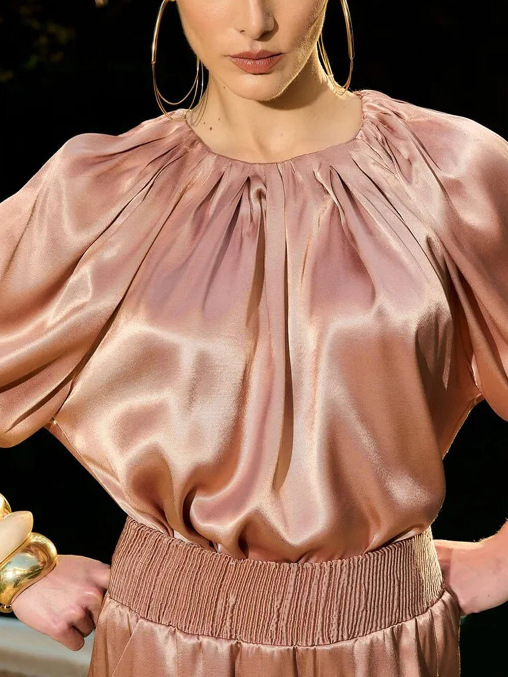 Elegant Ruched Satin Blouse