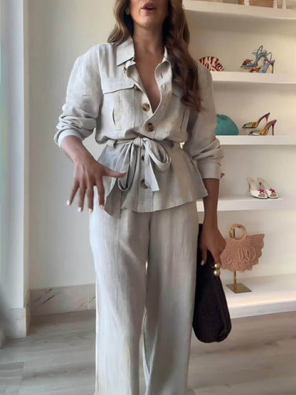 Classic Linen Tie Chest Pocket Oversized Button Shirt