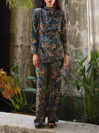 Retro Unique Florentine Print Tie-Waist Top