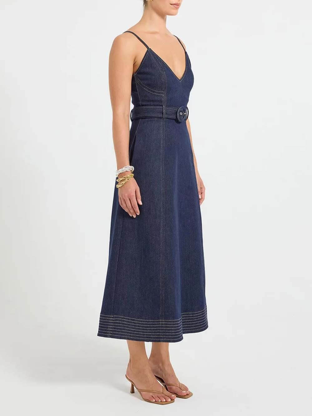 Casual V-Neck Flared Midi Dress