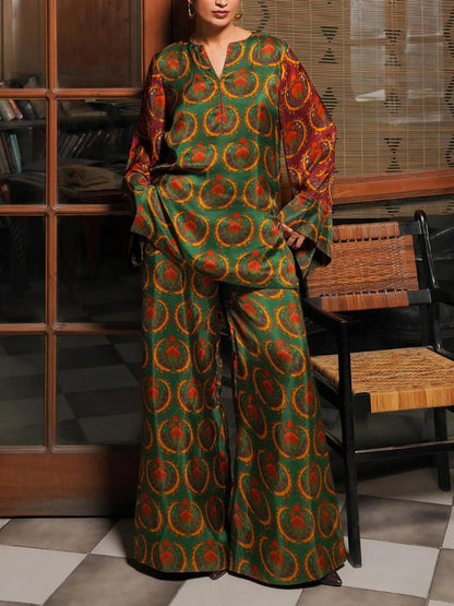 Unique Satin Bold Ethnic Print Loose Shirt