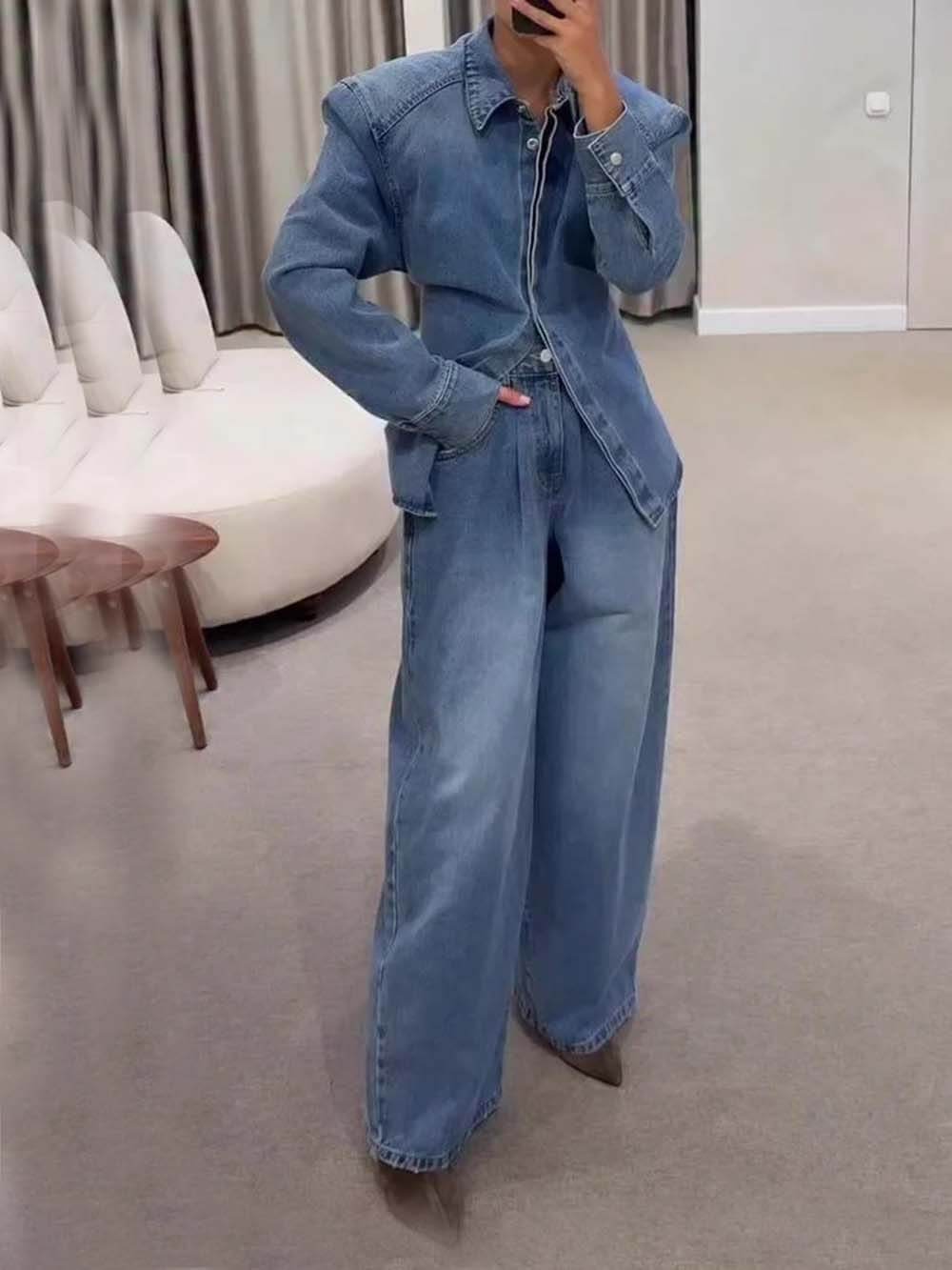 Fashionable Back-Belt Denim Casual Jacket