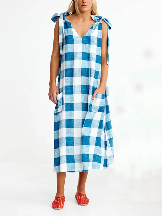 Retro Plaid Print Midi Dress
