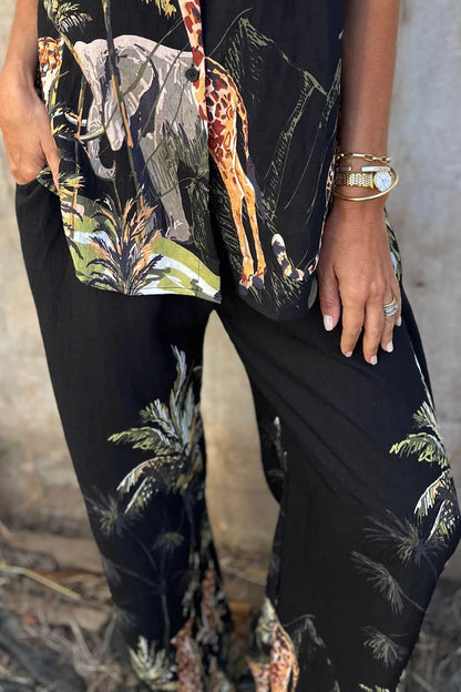 Unique Jungle Print Loose Button-Down Shirt