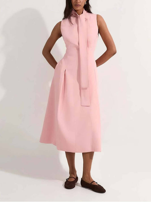 Elegant Tie-Drape Fitted Midi Dress