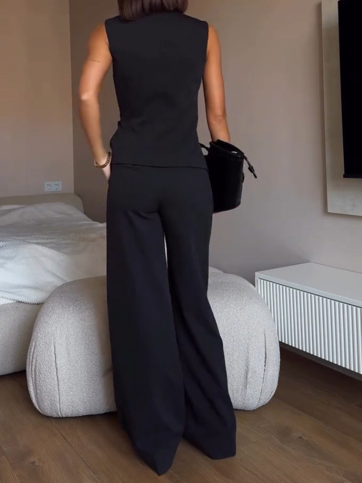 Elegant Wrap Vest Trousers Two-Piece Set