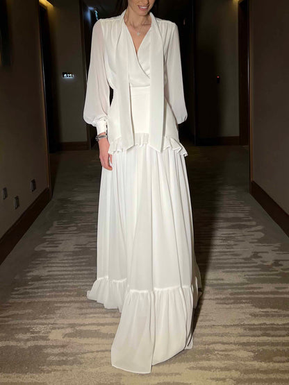 Elegant Chiffon Ruffle Skirt Two-piece Set