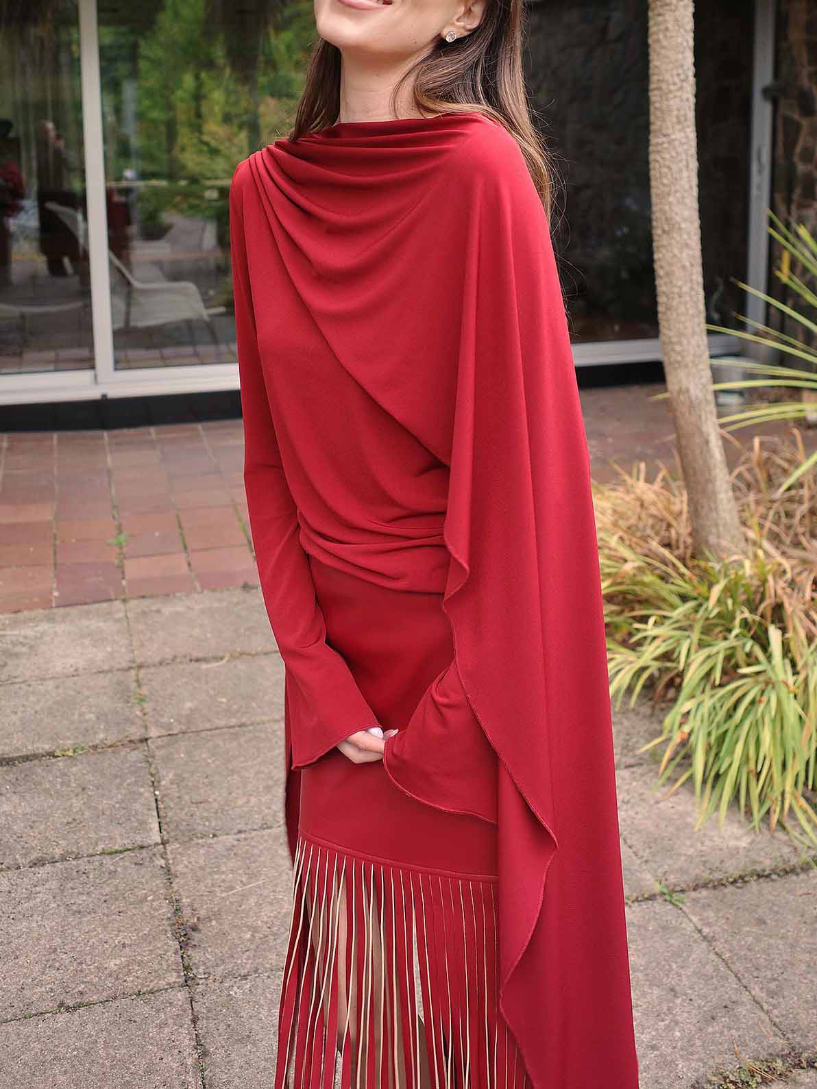 Elegant Asymmetric Draped Long-Sleeved Top